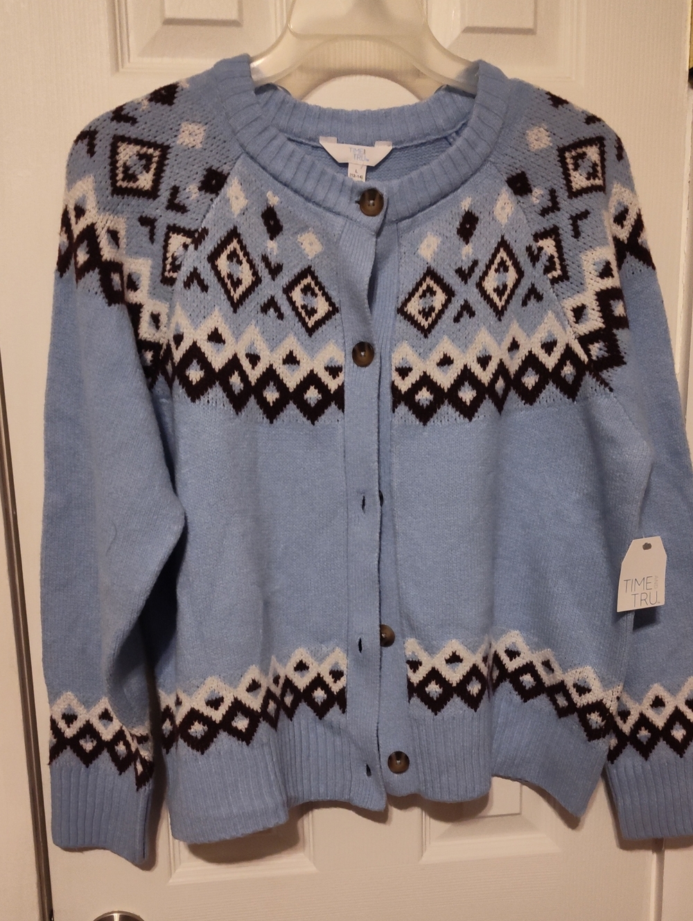 Light Blue Patterned Knit Cardigan Sweater